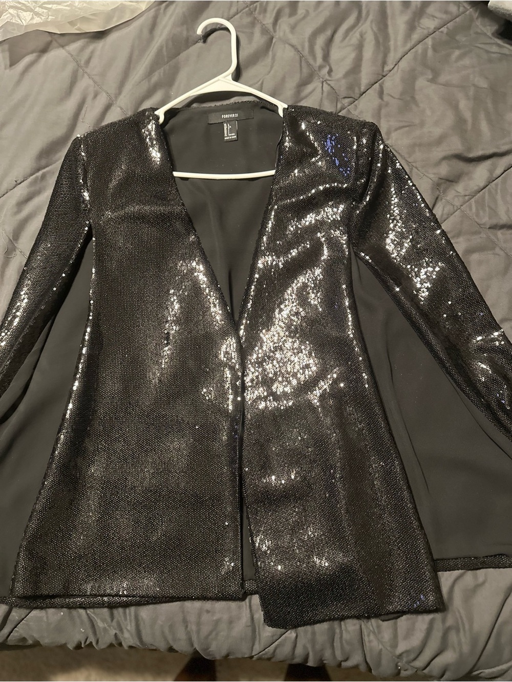 Forever 21 Black Sequin Open-Front Blazer